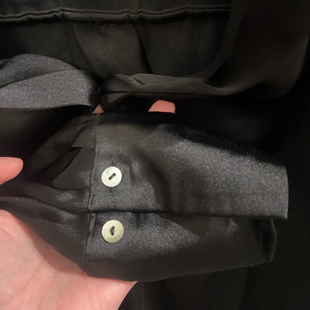 ZARA Black Satin Button-Up Shirt Long Sleeve Small - Picture 3 of 6
